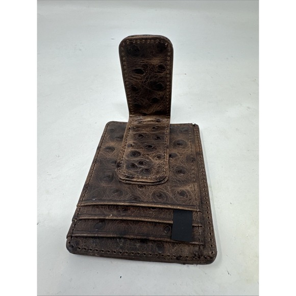 Nocona Western Mens Money Clip Wallet Leather Vintage Ostrich Brown N5487702 - Picture 4 of 6